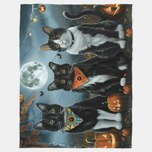 Couverture Polaire Tuxedo Chat Halloween Éffrayant (Devant)