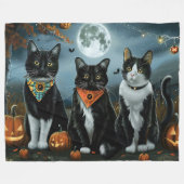 Couverture Polaire Tuxedo Chat Halloween Éffrayant (Devant (Horizontal))