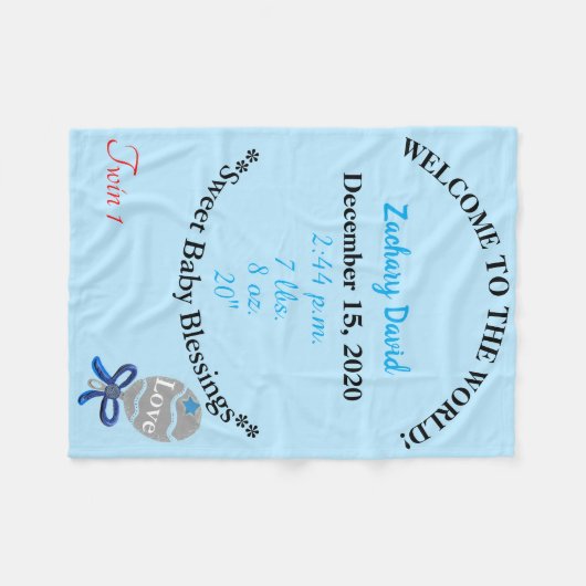 Couverture Polaire Twin Baby Boy Rattle Blue Fleece Blanket (Devant (Horizontal))