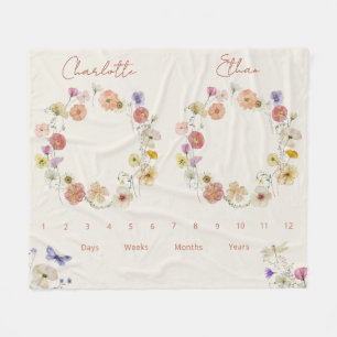 Couverture Polaire Twins Growth Tracker Aquarelle Florale Nouveau-né