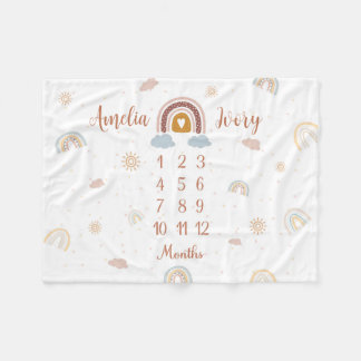 Couverture Polaire Twins Milestone Blanket Rainbow Moon Dots, Baby Ca