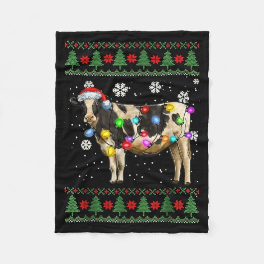 Couverture Polaire Ugly Cow Christmas Sweater Santa Hat And Light Up  (Devant)