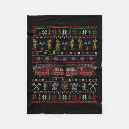 Couverture Polaire Ugly Xmas Sweater Style Fire Truck Firefighter Chr (Devant)