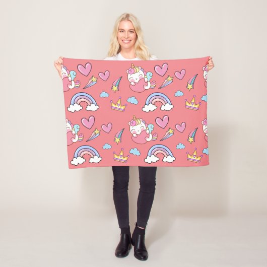 Couverture Polaire Un Arc-en-ciel magique Unicorn Motif fête d'annive (En situation)