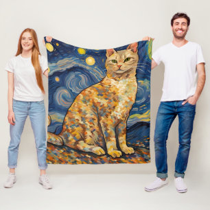 Couverture Polaire Un chat dans la nuit étoilée