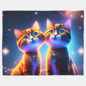 Couverture Polaire Un couple de chats mignons sous le ciel étoilé - (Devant (Horizontal))