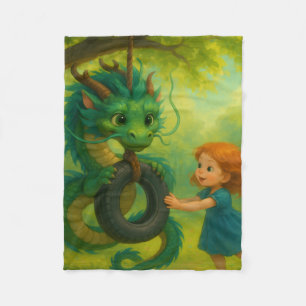 Couverture Polaire Un Dragon Bébé Asiatique Vert avec Imaginaire des