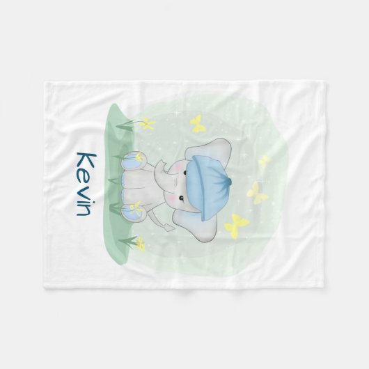 Couverture Polaire Un joli éléphant dans un pré fleuri. (Devant (Horizontal))