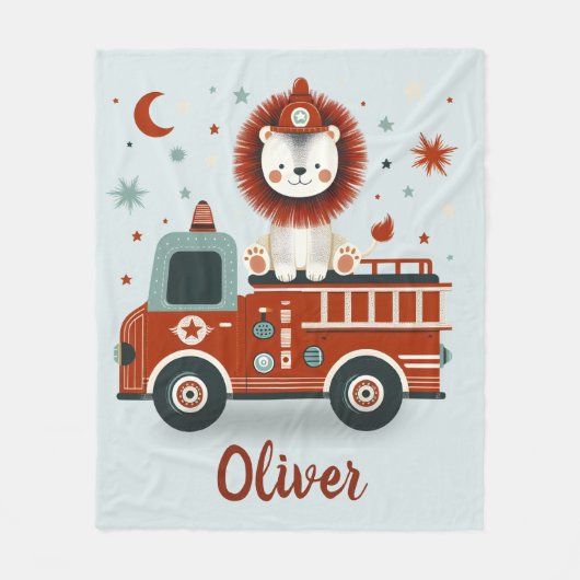 Couverture Polaire Un joli lion pompier des garçons sur un camion-pom (Devant)