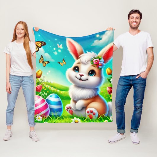 Couverture Polaire Un lapin heureux (En situation)
