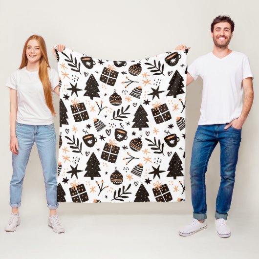 Couverture Polaire Un Motif de Noël noir et blanc (En situation)
