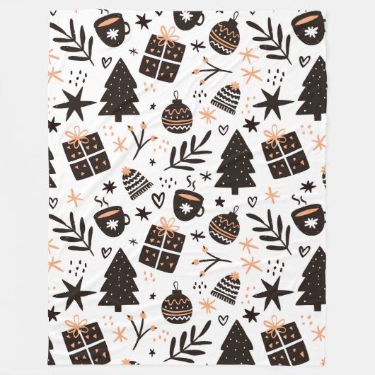Couverture Polaire Un Motif de Noël noir et blanc (Devant)