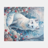 Couverture Polaire Une belle Renard blanche en hiver (Devant (Horizontal))