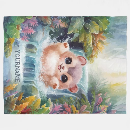 Couverture Polaire Une créature adorable qui éclate dans une cascade (Devant (Horizontal))