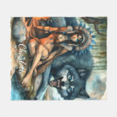 Couverture Polaire Une femme indienne et son ami loup fort (Devant (Horizontal))