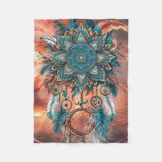 Couverture Polaire : Une fusion de Mandalas, Feathers et Dreamcatcher (Devant)