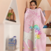Couverture Polaire Unicorn arc-en-ciel magique rose mignon Customisé
