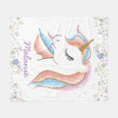 Couverture Polaire Unicorn dormant et Pastel Stars Personnalisé (Devant (Horizontal))
