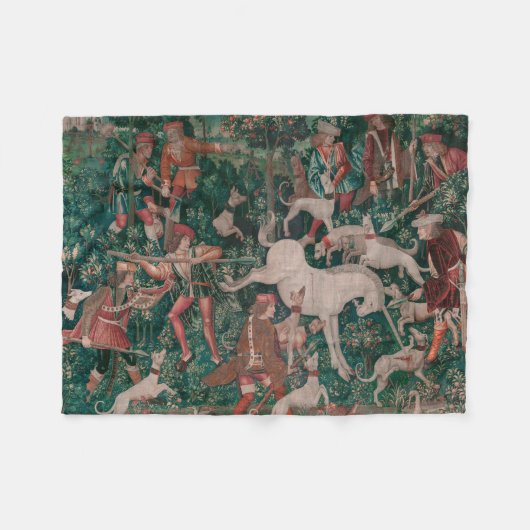 Couverture Polaire Unicorn Hunt Medieval Art, Unicorn Se Défend (Devant (Horizontal))