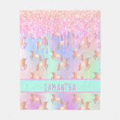 Couverture Polaire Unicorn parties scintillant goutte arc-en-ciel ros (Devant)