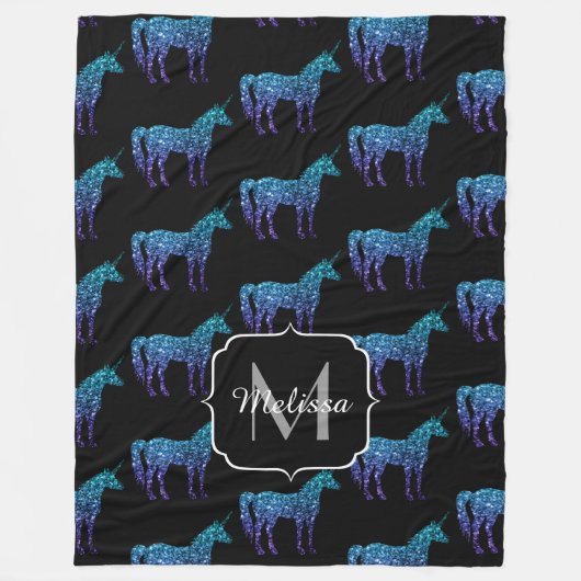 Couverture Polaire Unicorn Sparkles aqua blue ombre motif Monogramme (Devant)