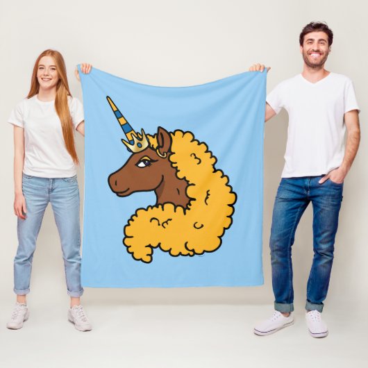 Couverture Polaire Unicorne Afro Jaune (En situation)