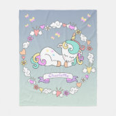 Couverture Polaire Unicorne, Ajouter Nom, Cosy, Couleurs Pastel, (Devant)