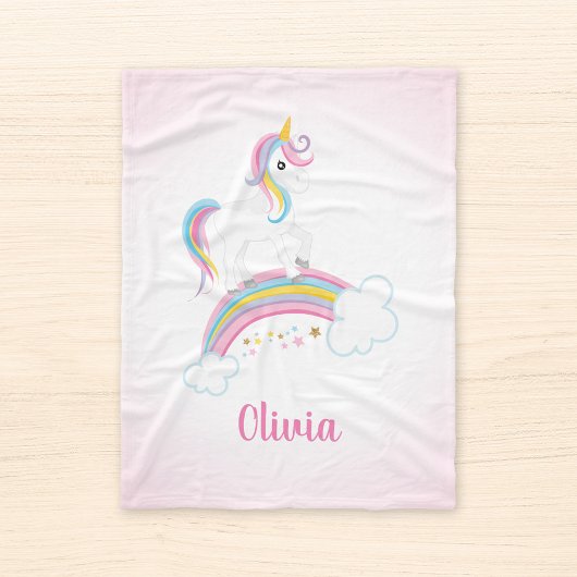 Couverture Polaire Unicorne arc-en-ciel rose magique personnalisée