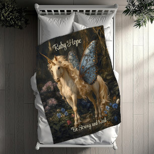 Couverture Polaire Unicorne Blanche avec Bleu Papillon ailes Nursery
