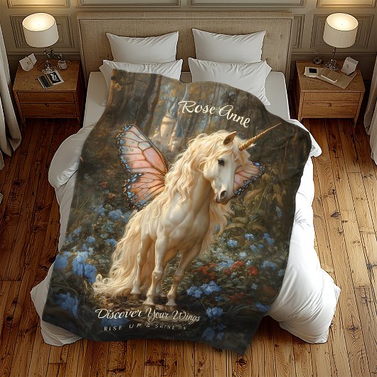 Couverture Polaire Unicorne Blanche Avec Cheval À Papillon Rose