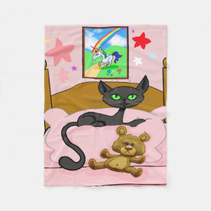 Couverture Polaire Unicorne, chat et peluche d'ours
