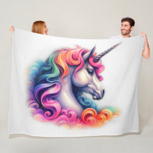 Couverture Polaire Unicorne colorée quadrillée