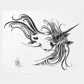 Couverture Polaire Unicorne d'encre noire tribale (Devant (Horizontal))