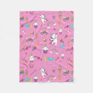 Couverture Polaire Unicorne Fan Club motif rose