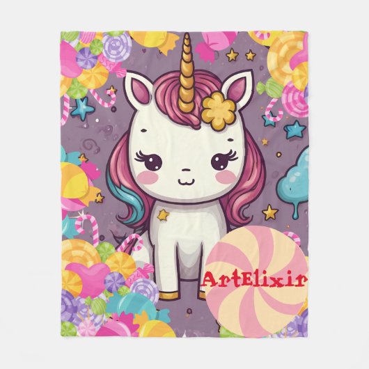Couverture Polaire Unicorne - Impression de bonbons (Devant)