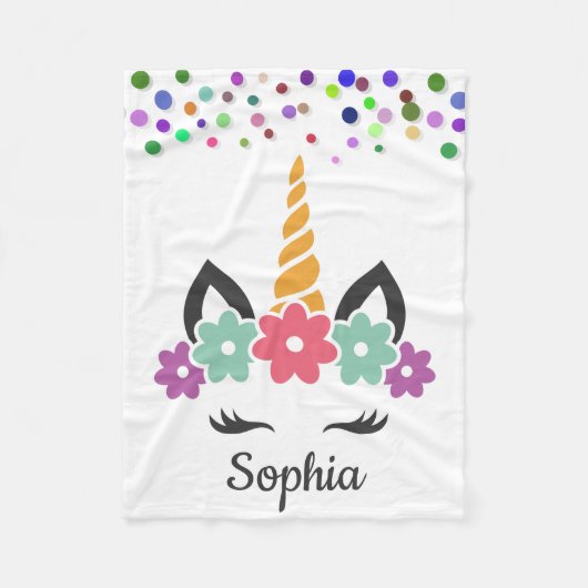 Couverture Polaire Unicorne personnalisée avec blanc en polaire noir  (Devant)