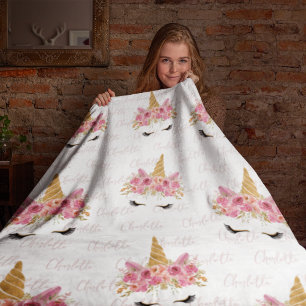 Couverture Polaire Unicorne personnalisée Nom répétitif Monogrammé