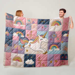 Couverture Polaire Unicorne quadrillée