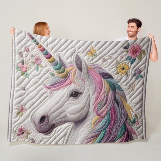 Couverture Polaire Unicorne quadrillée (En situation)