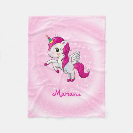 Couverture Polaire Unicorne Rose Et Blanc (Devant)