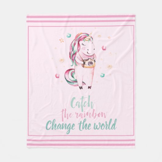 Couverture Polaire Unicorne Rose Inspirationnelle Avec Caméra Et Étoi (Devant)