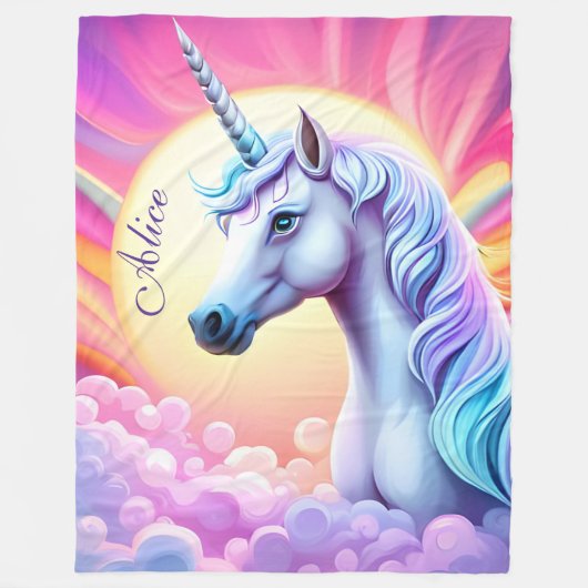 Couverture Polaire Unicorne rose mignonne et nom Sherpa Blanket (Devant)