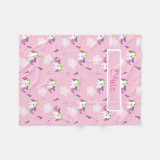 Couverture Polaire Unicorne rose Nom du bébé (Devant (Horizontal))