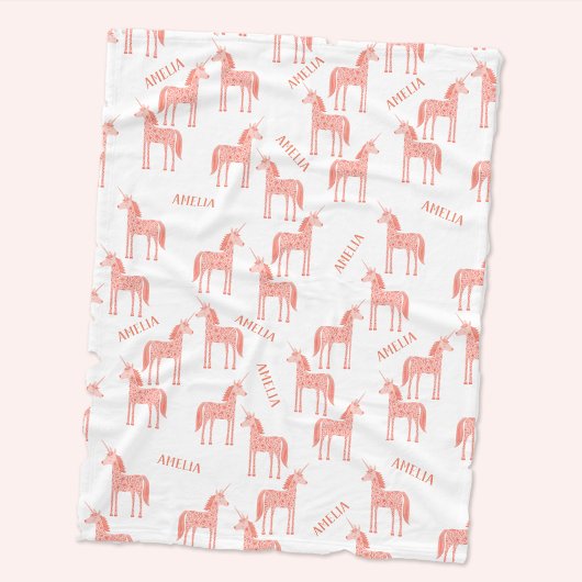 Couverture Polaire Unicorne rose Nom personnalisé
