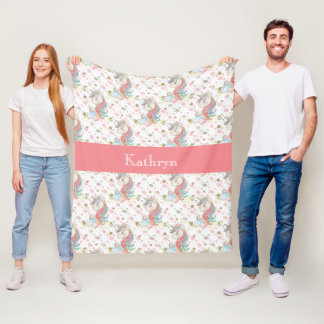 Couverture Polaire Unicorne rose Turquoise jaune coloré