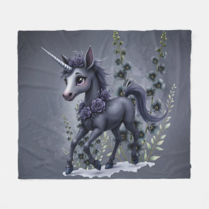 Couverture Polaire Unicorne stylisée dans la splendeur florale.