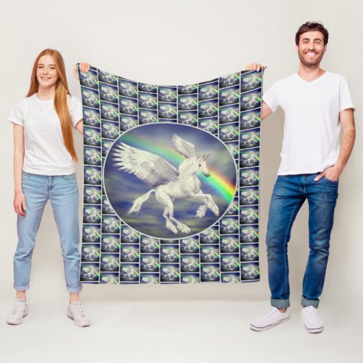 Couverture Polaire Unicorne volant au-dessus de Rainbow Animal Art (En situation)