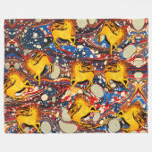 COUVERTURE POLAIRE UNICORNES D'OR, EFFETS MARBÉS BLEU ROUGE, CERCLES (Devant (Horizontal))