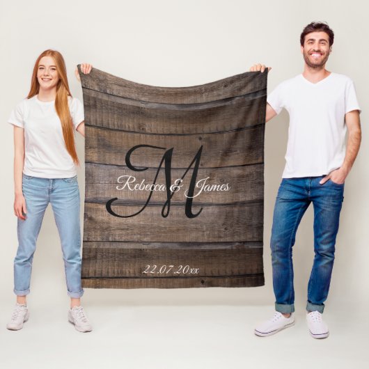 Couverture Polaire Unique Rustique Motif Monogramme sur mesure (En situation)