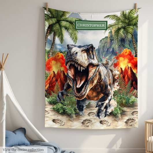 Couverture Polaire Unique T-Rex Dinosaur Nom personnalisé pour garçon